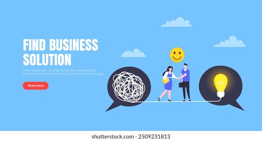 Understanding problem solution simplify challenge with idea. Unravel business chaos process with tangle difficult problem mess business concept flat design vector illustration. Chaos to order metaphor