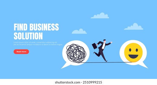 Understanding problem solution simplify challenge. Unravel business chaos process with tangle difficult problem mess business concept flat design vector illustration. Chaos to order, complex to simple