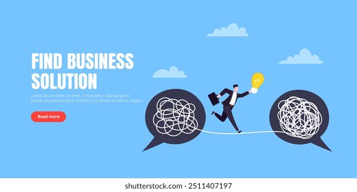 Understanding problem solution simplify challenge with idea. Unravel business chaos process with tangle difficult problem mess business concept flat design vector illustration. Chaos to order metaphor