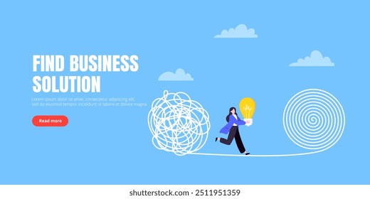 Understanding problem solution simplify challenge with idea. Unravel business chaos process with tangle difficult problem mess business concept flat design vector illustration. Chaos to order metaphor