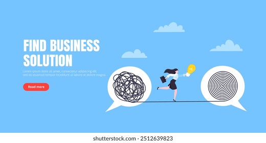 Understanding problem solution simplify challenge with idea. Unravel business chaos process with tangle difficult problem mess business concept flat design vector illustration. Chaos to order metaphor