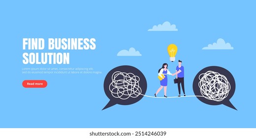 Understanding problem solution simplify challenge with idea. Unravel business chaos process with tangle difficult problem mess business concept flat design vector illustration. Chaos to order metaphor