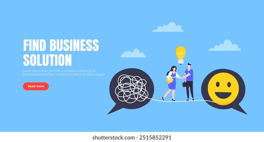 Understanding problem solution simplify challenge with idea. Unravel business chaos process with tangle difficult problem mess business concept flat design vector illustration. Chaos to order metaphor