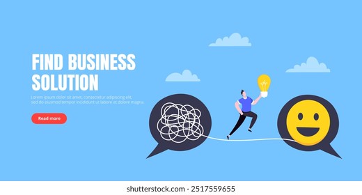 Understanding problem solution simplify challenge. Unravel business chaos process with tangle difficult problem mess business concept flat design vector illustration. Chaos to order, complex to simple