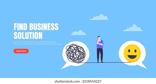 Understanding problem solution simplify challenge with idea. Unravel business chaos process with tangle difficult problem mess business concept flat design vector illustration. Chaos to order metaphor