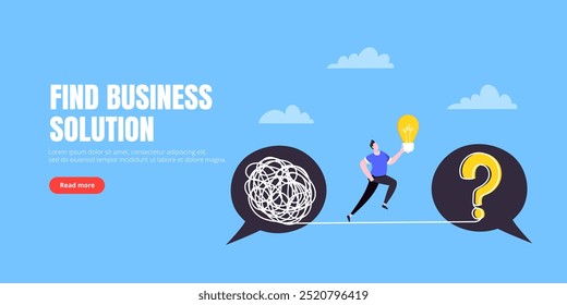 Understanding problem solution simplify challenge with idea. Unravel business chaos process with tangle difficult problem mess business concept flat design vector illustration. Chaos to order metaphor