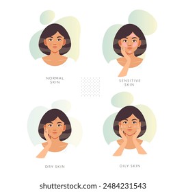 Understanding Skin Type - Dry Vs Oily - Normal Skin - Stock Illustration as EPS 10 File