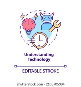 Understanding technology concept icon. Skills for programming. Coding abstract idea thin line illustration. Isolated outline drawing. Editable stroke. Roboto-Medium, Myriad Pro-Bold fonts used