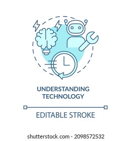 Understanding technology turquoise concept icon. Knowledge on programming abstract idea thin line illustration. Isolated outline drawing. Editable stroke. Roboto-Medium, Myriad Pro-Bold fonts used