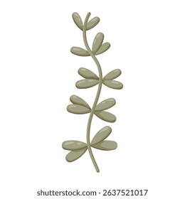 An understated decorative illustration featuring a vertical branch with small rounded leaves. Its muted neutral color palette makes it versatile for a variety of design applications including elegant 
