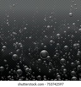 Underwater 3d air bubbles, bubbly soda isolated on transparent background vector template. Air bubble clean from shampoo illustration