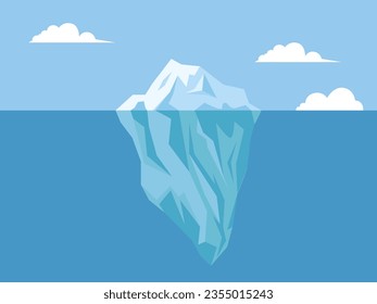 Underwater and above water landscape with iceberg vector illustration