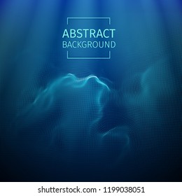 Underwater abstract background. Deep ocean effect. Blue sea illustration. Marine concept. Water waves energy. 3D futuristic structure. Dots connection on the blue background. Colorful backdrop. Vector
