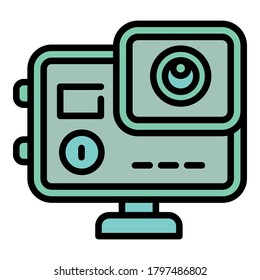 Unterwasserakkamera-Symbol. Outline Unterwasserakkamera, Vektorsymbol für Webdesign einzeln auf weißem Hintergrund
