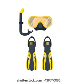 Underwater activity vector illustration. Scuba-diving elements isolated. Marine symbols. Diving equipment: mask, fins, snorkel. Scuba diving and underwater objects.