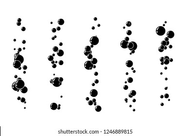 Underwater air bubbles  decoration elements. Fizzy water or soap foam texture. Vector isolated silhouette design element. Vertical streams