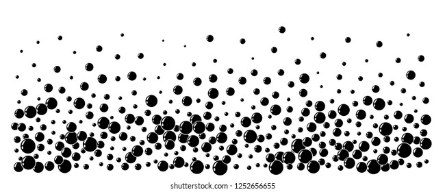 Underwater air bubbles  decoration elements. Fizzy water or soap foam texture. Vector isolated silhouette design element. Horizontal border