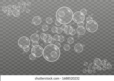 Underwater air bubbles flow on a transparent background. Reflective drink. Sparkling Pop. Champagne. Sparkling water. Underwater vector texture.