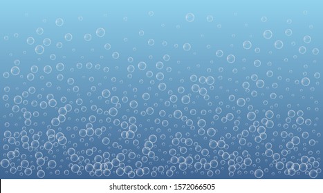Underwater air bubbles on blue background. Vector soap bubbles