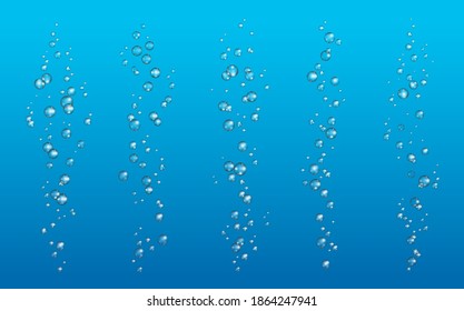 Unterwasser-Luftbläschen realistisches Vektordesign von Natronwasser, Sekt mit Sekt, Schwindelgetränk oder Sekt. 3D-Blasenströme aus klarem Meerwasser, Aquariumsauerstoffpumpe und Brausemulver