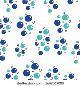 Underwater air bubbles seamless pattern in mint blue, white and navy colors for bathroom toddler kids kids textile. Circle clipart styled as repeat vector design.