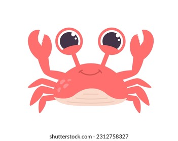 Underwater animal crab concept. Marine animal, underwater world and fauna, wild life. Biology and zoology, educational materials. Cartoon flat vector illustration isolated on white background