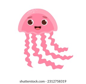 Underwater animal jellyfish concept. Marine underwater fish or animal. Biology and zoology, educational materials. Poster or banner. Cartoon flat vector illustration isolated on white background