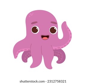 Underwater animal octopus concept. Marine underwater dweller. Fauna, wildlife and zoology. Sticker for social networks and messengers. Cartoon flat vector illustration isolated on white background