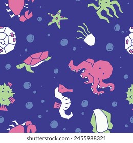 Underwater Animal  Seamless Pattern Vector illustration for Print, Wallpaper, Decoration.