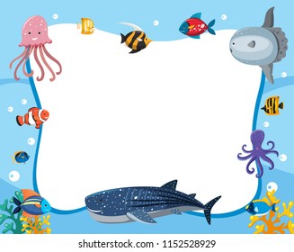 An underwater animals border illustration