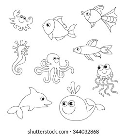 Underwater animals collection to be colored.