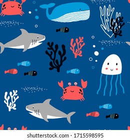 Underwater animals seamless pattern print design. Vector illustration design for fashion fabrics, textile graphics, prints.