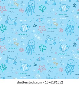 Underwater Animals Seamless Pattern, Suitable for Fabric Print