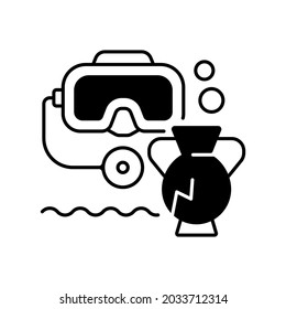 Underwater archaeology black linear icon. Archaeology practiced underwater. Accessing and working underwater sites. Maritime industry. Outline symbol on white space. Vector isolated illustration