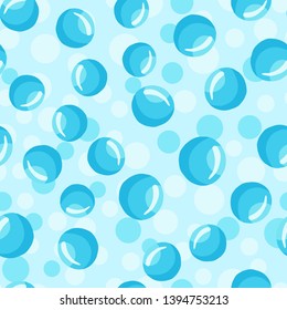 Underwater backdrop. Modern water bubbles seamless pattern on a blue background. Abstract geometrical circle wallpaper. Round shapes drops of water. Vector illustration