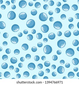 Underwater backdrop. Round shapes drops of water. Modern water bubbles seamless pattern on a blue background. Abstract geometrical circle wallpaper. Vector illustration