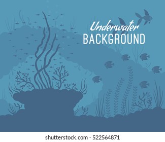 Underwater background, below the water unusual life. Cartoon vector flat-style graphic template