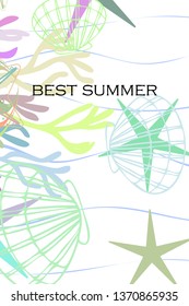 Underwater background. Cute colorful seashells and starfish. Summer design. Vector background