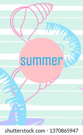 Underwater background. Cute colorful seashells and starfish. Summer design. Vector background