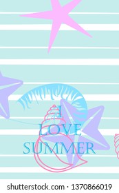 Underwater background. Cute colorful seashells and starfish. Summer design. Vector background