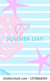 Underwater background. Cute colorful seashells and starfish. Summer design. Vector background