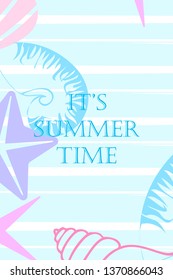 Underwater background. Cute colorful seashells and starfish. Summer design. Vector background