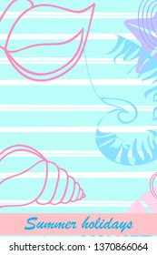 Underwater background. Cute colorful seashells and starfish. Summer design. Vector background