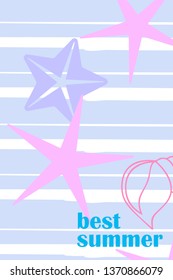 Underwater background. Cute colorful seashells and starfish. Summer design. Vector background