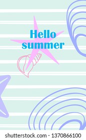 Underwater background. Cute colorful seashells and starfish. Summer design. Vector background