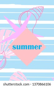 Underwater background. Cute colorful seashells and starfish. Summer design. Vector background