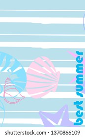 Underwater background. Cute colorful seashells and starfish. Summer design. Vector background