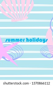 Underwater background. Cute colorful seashells and starfish. Summer design. Vector background