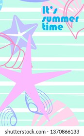 Underwater background. Cute colorful seashells and starfish. Summer design. Vector background