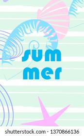 Underwater background. Cute colorful seashells and starfish. Summer design. Vector background
